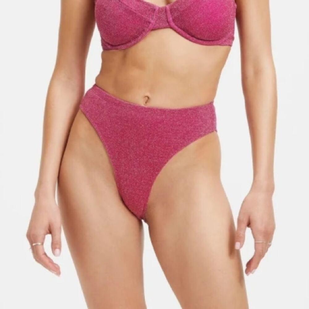 Good American 2/Medium Bikini Bottom Swimsuit Swimwear Hawaiian Pink